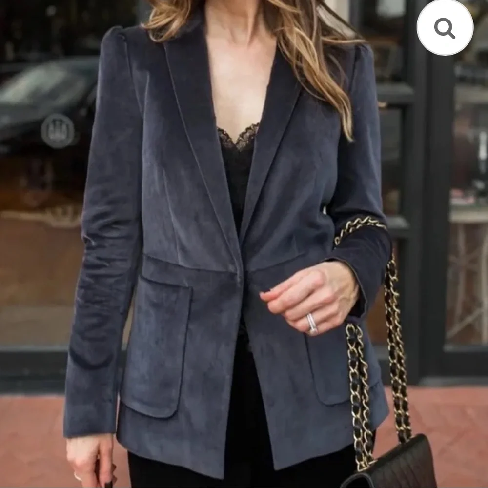 Rebecca Taylor Blue Stretch Velvet Blazer